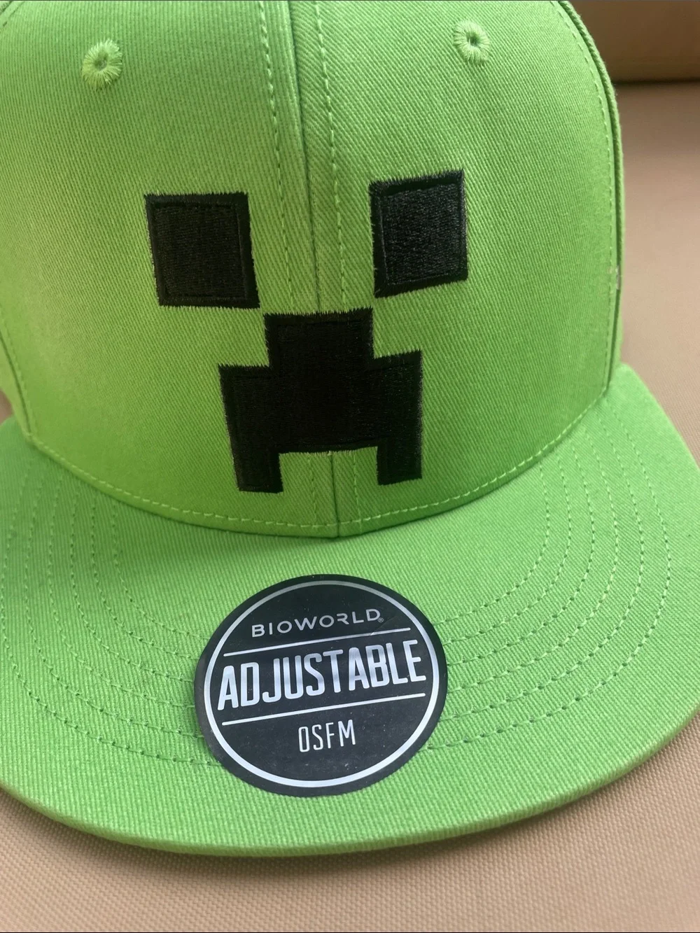 Bioworld Kids Green Creeper Snapback Hat with Black Embroidered Face